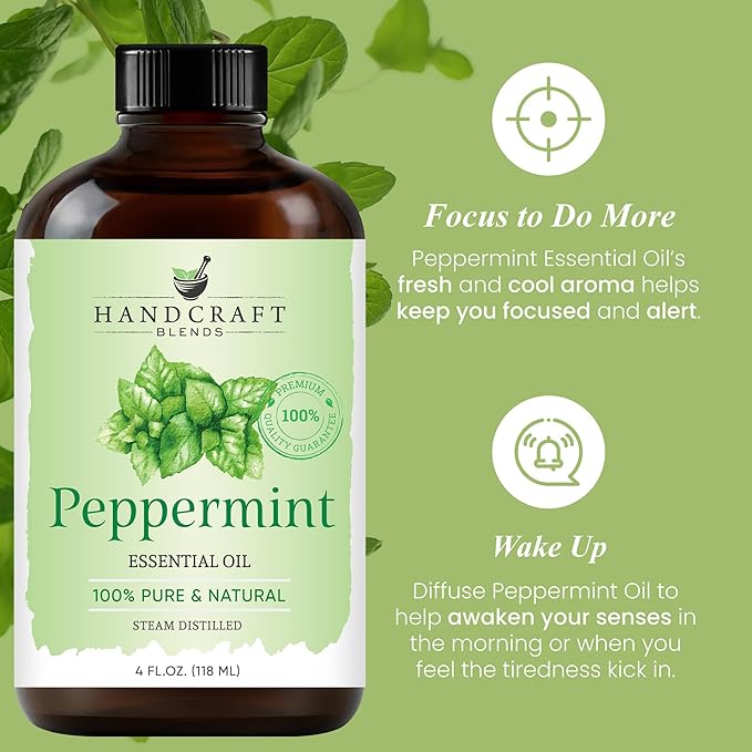 Handcraft Blends Peppermint Essential Oil – Huge 4 Fl Oz – 100% Pure and Natural – Premium Grade Essential Oil for Diffuser and Aromatherapy, Skin, Massage, Candle and Soap Making Fragrance