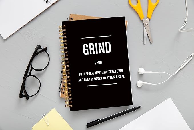 Grind Definition Motivational Notebook Journal, Inspirational Office Gifts for Coworkers Women Men, Entrepreneur Gifts, Inspiring Work Spiral Notebooks 5.5x8.3 Inch