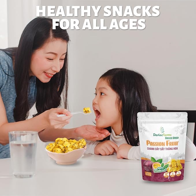 DARLAC FARMS Freeze Dried Passion Fruit Cubes, 2 Oz Pack 1, No Sugar Added, Healthy Fruit Snacks for Kids, Adults & All Ages, Premium Organic Crispy Crunchy Snacks, Tea, Baking, Smoothie, Yogurt, 2 Oz