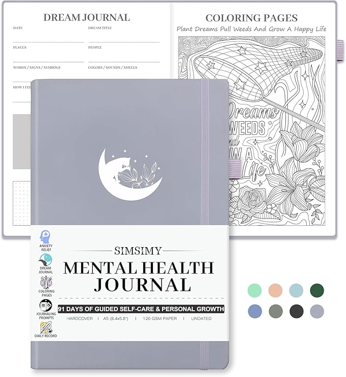 Mental Health Journal, 91-Day Self Care Journaling, Guided Anxiety & Stress Relief Journaling with Mood Tracker, Cognitive Behavioral Therapy Journaling with Mental Health Coloring Pages & Dream Journal
