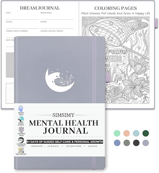 Mental Health Journal, 91-Day Self Care Journaling, Guided Anxiety & Stress Relief Journaling with Mood Tracker, Cognitive Behavioral Therapy Journaling with Mental Health Coloring Pages & Dream Journal