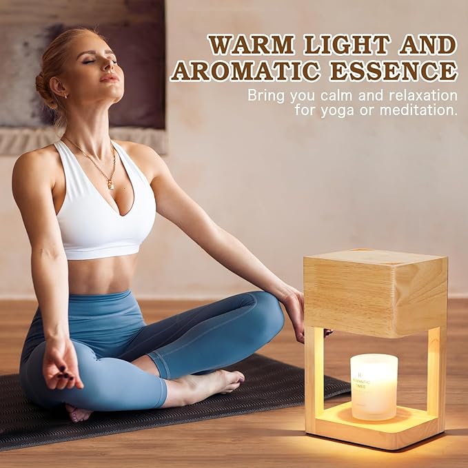 Candle Warmer Lamp Wood with Timer, Dimmable Electric Candle Lamp Warmer for Jar Candles, 2*35 Watt Bulb, Christmas Gifts, Birthday Gifts for Mom, Decorative Wooden Candle Lamp for Bedroom Home Decor