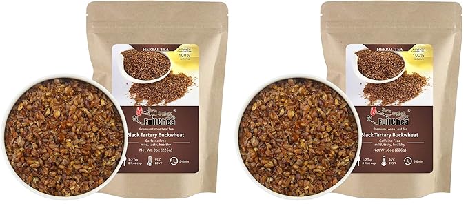 FullChea - Himalayan Tartary Buckwheat Tea - Roasted Black Buckwheat - Loose Leaf Herbal Tea - Caffeine Free - NON-GMO - Gluten Free - 100% Natural 8oz / 226g (Pack of 2)