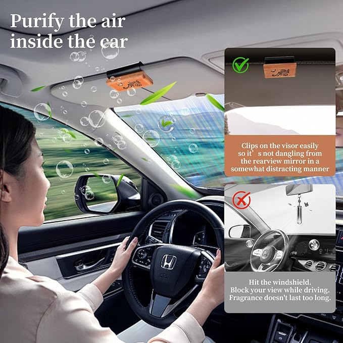 Wood Car Air Freshener - Car Odor Eliminator for Visor Clip, Vehicle Scent Diffuser for Cabin, Truck & SUV (Ocean)