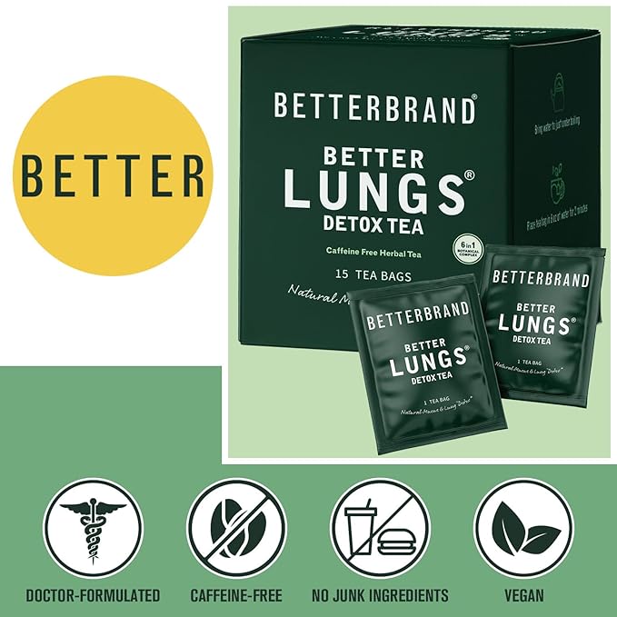 Betterbrand Mullein Tea Bags for Lungs – Herbal Tea for Respiratory Support – Caffeine-Free Loose Leaf Blend with Mullein Leaf Extract – 15 Bags for Lung Health and Wellness