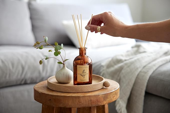 Craft & Kin Sage, Mint & Lavender Reed Diffuser | All Natural Essential Oil & 8 Rattan Scent Sticks | Reed Diffusers for Home, Bathroom | Long Lasting Home Fragrance in Amber Glass, 5.75oz