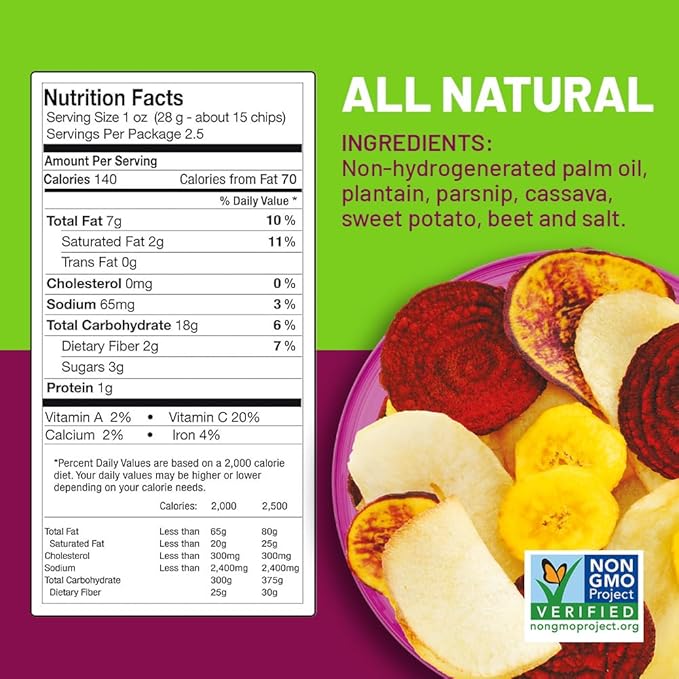 Kiwa Real Veggie Chips Healthy 2.5 Oz (Pack of 6) - Veggie Snacks with Plantain, Beet, Parsnip, Cassava, Sweet Potato - Gluten Free - Non-GMO Healthy Exotic Chips