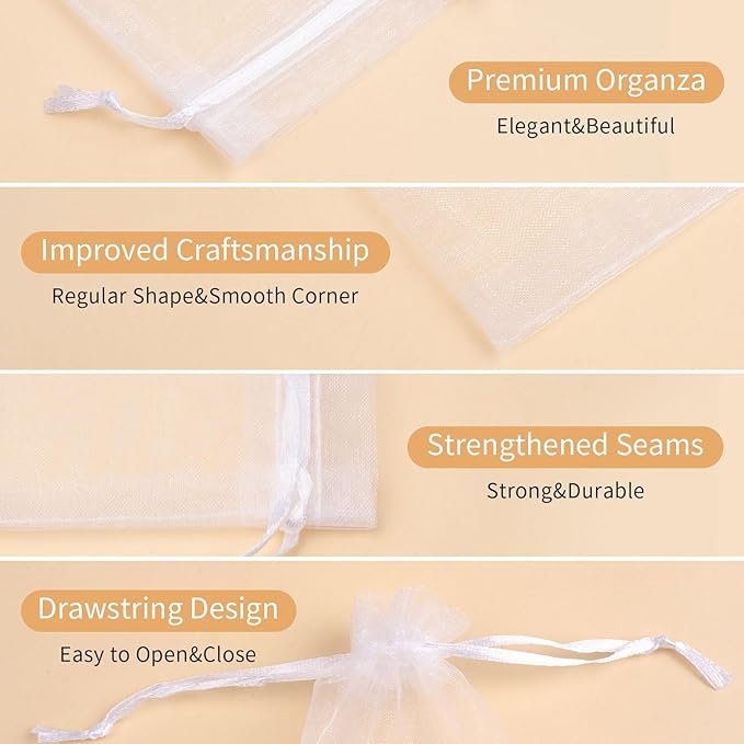 50 Pcs White Organza Bags 4x6 Inch Small Mesh Bags Drawstring Small Gift Bags Goodie Bags for Jewelry Candy Party Favor