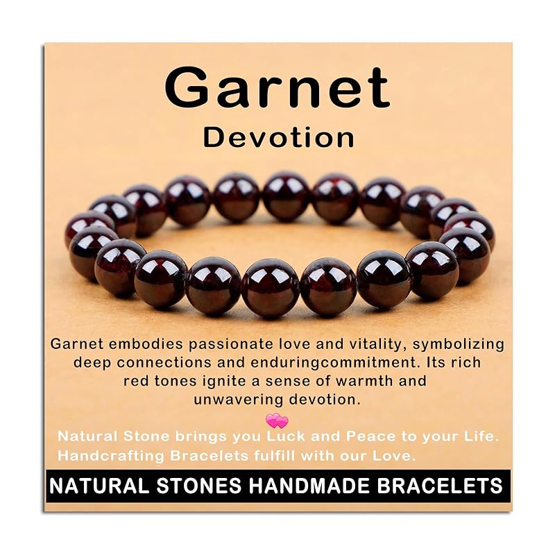 AD Beads Handmade Gemstone Stretch Elastic Bracelet Crystal Healing Reiki Nature's Beauty and Spiritual Essence Unisex (10mm, Garnet (Devotion))