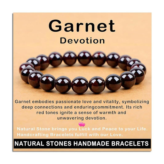 AD Beads Handmade Gemstone Stretch Elastic Bracelet Crystal Healing Reiki Nature's Beauty and Spiritual Essence Unisex (10mm, Garnet (Devotion))