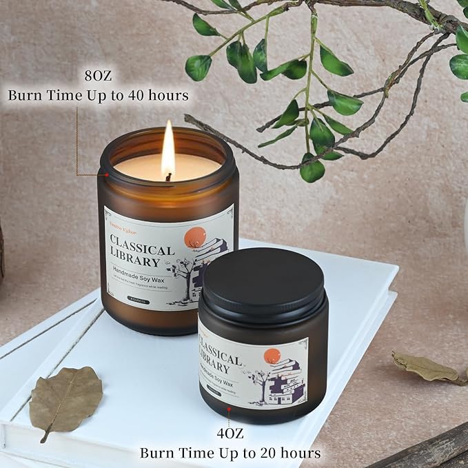 Classical Library Candle,Book Lovers Gifts,4 oz 20 Hours Burn Soy Wax Candle Gift for Readers Birthday Gifts for Book Lovers,Librarian