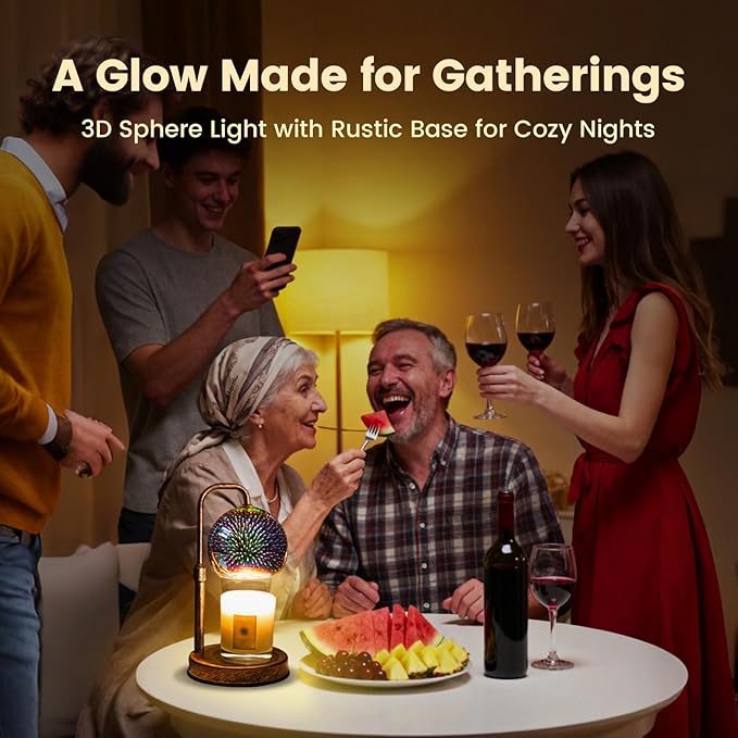 Glocusent Candle Warmer Lamp with 3D Glass Globe, Antique Base, Dimmable Height Adjustable Wax Melter for Scented Jar Candles, 2-8H Auto Timer, Christmas Birthday Gifts for Women, Home Decor Lighting