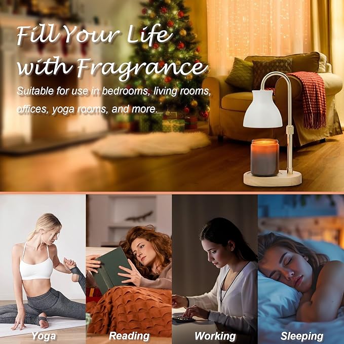 SOKCVSEA Candle Warmer Lamp - Candle Lamp Warmer Diamond Height Adjustable, Birthday Gifts for Mom Women, House Warming Gifts New Home Decor, Wax Melt Warmer with 2 Bulbs White Gold