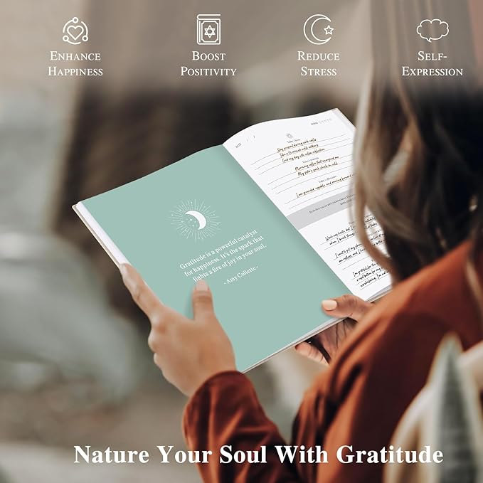 Lanpn Daily Gratitude Journal for Woman Men, 4 Month Affirmation & Mindfulness Planner, 7.8"x9.2" The 5 Minute Grateful Diary, Guided Reflection with Positivity Prompts Undated Notebook, Beige