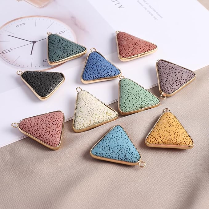 6 Pcs Natural Lava Stone Pendants Assorted Volcanic Rock Essential Oils Diffuser for Jewelry Making Necklace