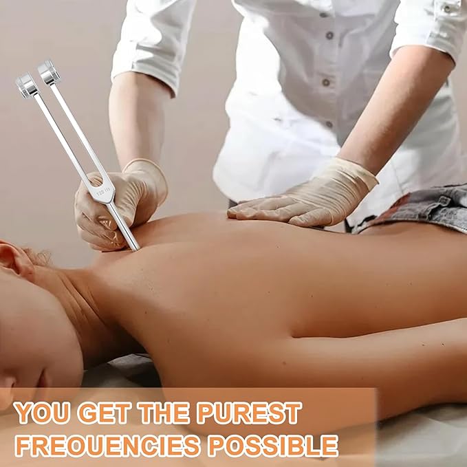 Tuning Forks for Healing Set – Includes 128Hz, 136Hz, 256Hz, 384Hz, & Activator, Bamboo Base, Rubber Hammer, Portable in Black Luggage – Sound Healing Instruments for Chakra, Yoga, and Meditation