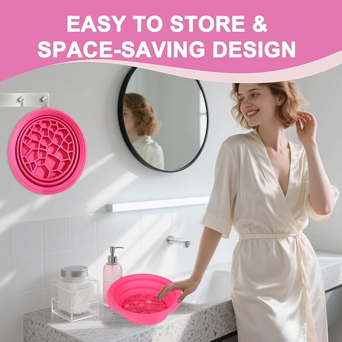 Face Bowl for Ice with Built-In Ice Tray – Collapsible Silicone Facial Ice Bath Bowl for Cold Plunge Therapy, Acne Relief & Skin Tightening – Rose Red Home, Camping & Travel Portable Spa Tool