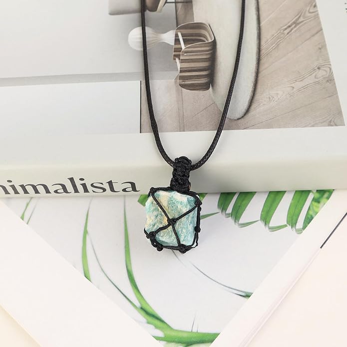 Handmade Natural Gemstone Crystal Pendant Necklace Stone Holder Necklace Cord Net Necklace with Adjustable Length for Women Men