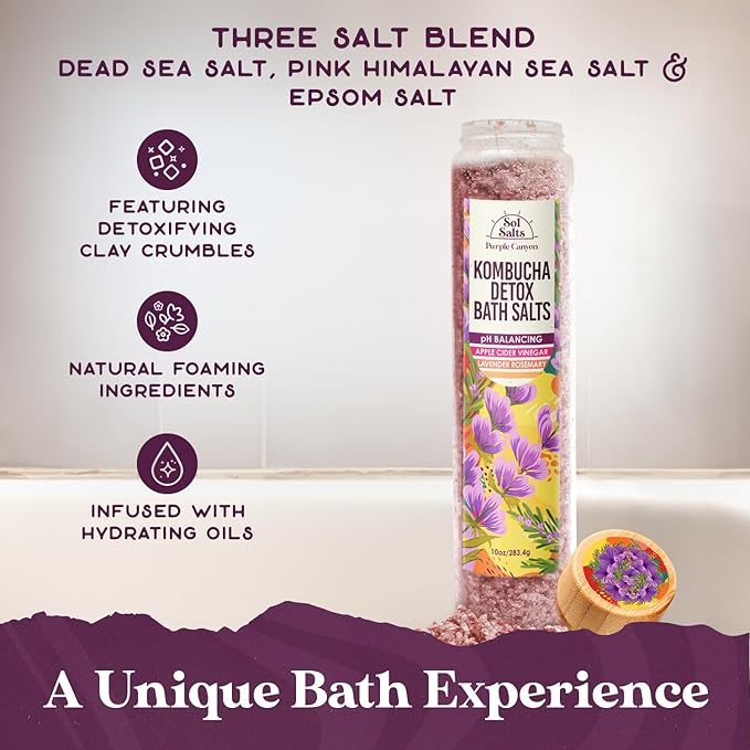 PURPLE CANYON SolSalts Kombucha Detox Bath Salts 10oz - Lavender Rosemary Soak with Apple Cider Vinegar - Detoxifying Spa Experience