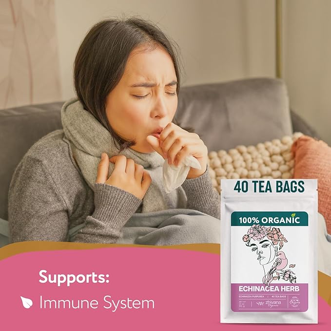 Echinacea Tea Organic (40 Tea Bags) - 100% Pure Natural Immunity Support - Equinacea Organica - Herbal Infusion - Caffeine-Free