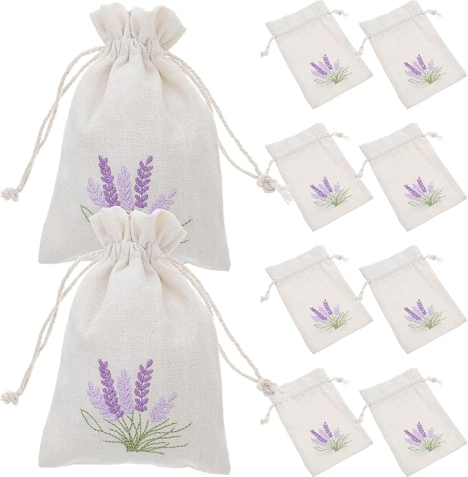 DOITOOL Lavender Sachet Bags 10 Pack Cotton Sachet Empty Bags with Drawstring Cotton Linen Pouch for Filling Spice Lavender Buds