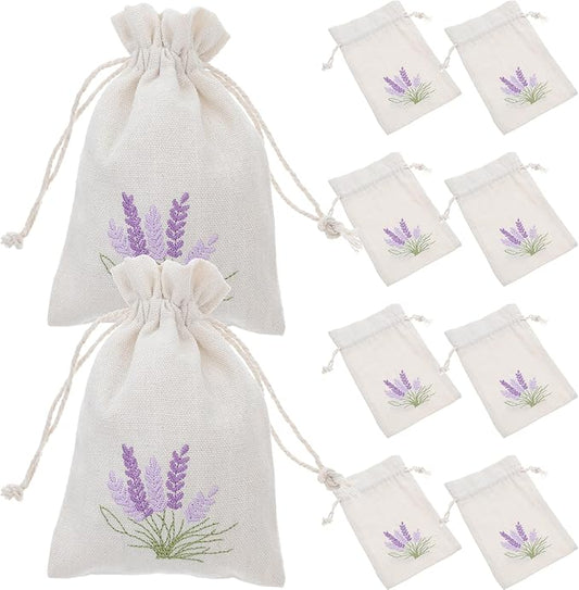 DOITOOL Lavender Sachet Bags 10 Pack Cotton Sachet Empty Bags with Drawstring Cotton Linen Pouch for Filling Spice Lavender Buds