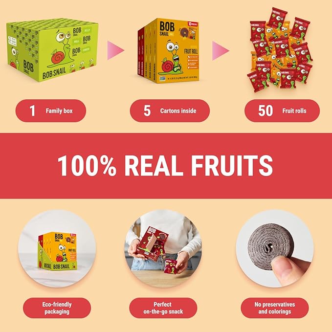 Bob Snail Exotic Mix Fruit Roll Ups – Healthy Sweets, Real Dried Fruits Snacks, No Added Sugar, Vegan, Nut Free, Candy for Adults and Kids – Flavour 50 pcs, 500g (Sour Cherry & Mango)