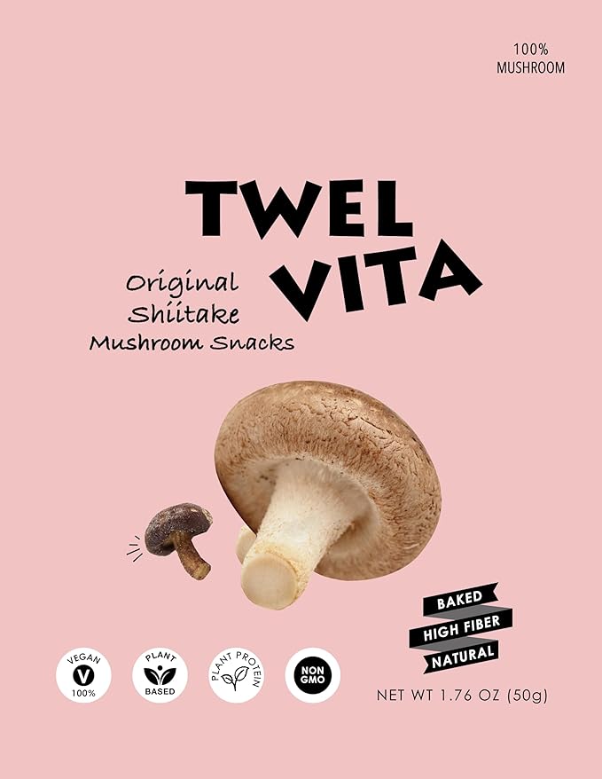 TwelVita Wholesome Baked Shiitake Mushroom Crisps, Vegan Snacks, Clean Label, Non-GMO, Gluten-Free, 1.76 oz ea, Pack of 4