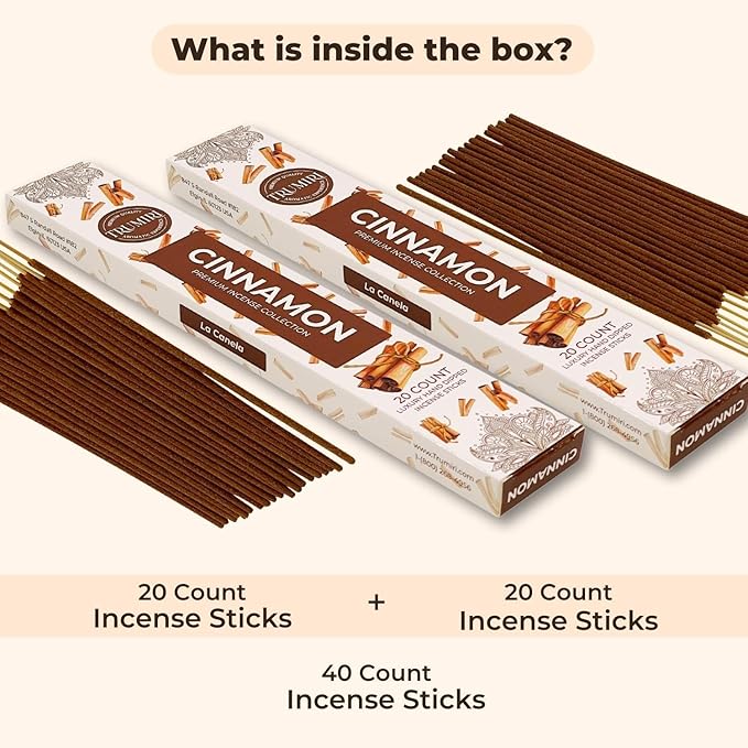 Cinnamon Incense Sticks - Incienso de Canela - Total 40 Insence-Sticks - Dual Pack of 20 Insense - Inciensos - Inscents - Natural Non Toxic Ingredients - Incents - Incence - Inscense