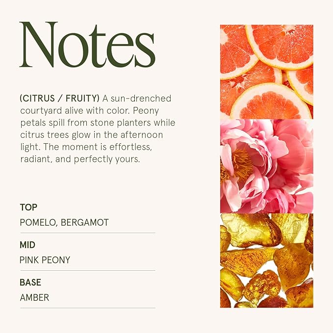 LA JOLIE MUSE Citrine & Pink Peony Scented Candles - Bergamot, Peony, Amber | 6 oz Natural Soy Wax | 40 Hours Clean Burn | Citrus Scented Candle| Gift-Ready for Hosts & Gatherings