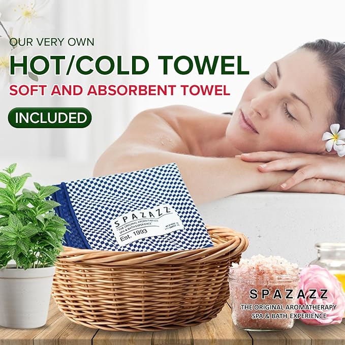Hot Tub & Spa Bath Salt Aromatherapy Crystals - Spazazz Escape Collection 4 Oz 7-Pack Sampler & Hot Cold Towel - Lavender, Lime Coconut, Green Tea, Vanilla Jasmine, Kiwi Pear, Grapefruit, Pomegranate