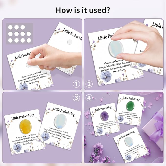 40 Sets Little Worry Stones Oval Shape Pocket Hug Token Gift Card Keepsake Thinking of You Cards for Friends Funeral Favors Encouragement Gifts for Women Adults Party Favors