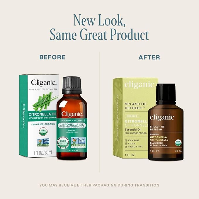 Cliganic Organic Citronella Essential Oil - 100% Pure Natural for Aromatherapy Diffuser | Non-GMO Verified (Packaging May Vary)