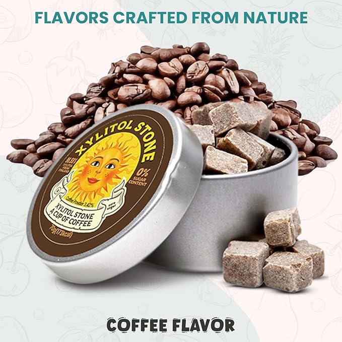 Xylitol Stone Sugar Free Candy - Vegan & Keto Friendly Unique Hard Candy Sugar-Free - 100% Natural Flavor Candies - Gluten Free & Non-GMO Breath Freshener Low Calorie Mints - Coffee (Pack of 2)