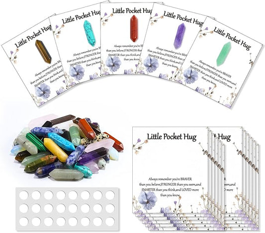 40 Sets Bulk Little Hexagonal Columns Rocks Worry Stones Pocket Hug Token Gift Card for Friends Funeral Celebration of Life Favors Encouragement Gifts for Women Adults Party Favors