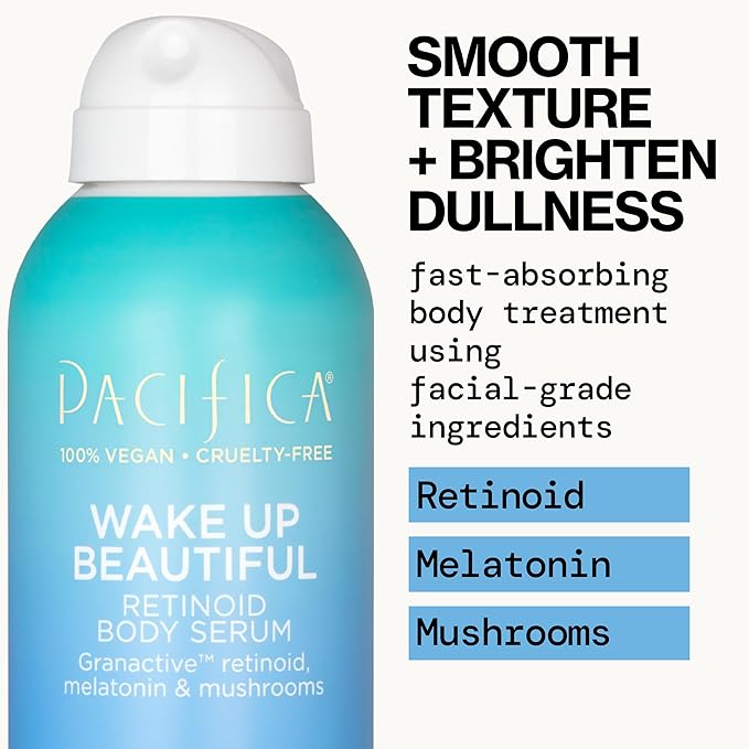 Pacifica Wake Up Beautiful Body Lotion & Serum Set of 2 – Overnight Body Treatment w/Granactive Retinoid, Mushroom & Melatonin, Hydrating Moisturizer Duo for Plumper Skin, Vegan & Cruelty-Free Clean