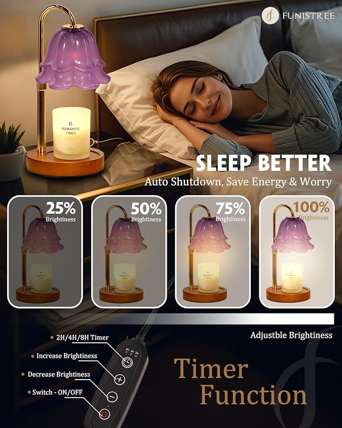 Candle Warmer Lamp with Timer Dimmable, Height Adjustable Birthday Gifts for Women Mom House Warming, Home Decor, Lotus Flower Candle Lamp Warmer 2 Bulbs Inc (Purple-1)
