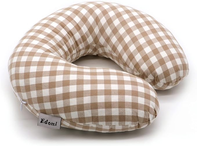 Buckwheat Neck Pillow, Comfortable U Shaped Travel Pillow Portable Pillow for Sleeping Recliner Chair Washable Pillowcase Buckwheat Hulls Filling (12x12 inch, Khaki)