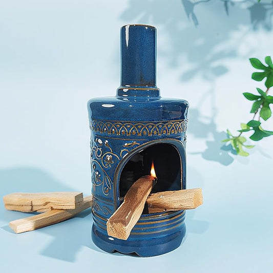 Ceramic Bird & Flower Palo Santo Burner–Stylish Chiminea for Sage、Incense Cones and Candle, Perfect for Meditation, Yoga, Altar & Home Decor – Easy to Clean, Enhance Your Zen Experience