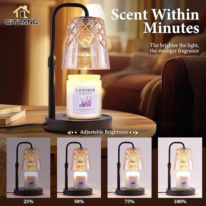 Candle Warming Lamp with Timer Dimmer, Adjustable Height Electric Wax Melt Warmer for Jar Candles with 3 Bulbs, Mother's Day Women's Home Decor Gift, Round Base with Black Pole