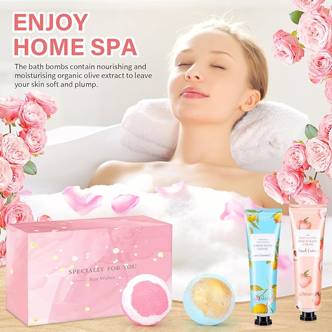 Gifts for Women, Bath Sets for Women Gift, Teacher Appreciation Gifts, Nurse Gifts, Bath Bombs and Hand Lotion Set, Bridesmaid Birthday Gifts, Self Care Gifts for Corworkers