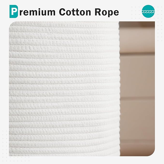 Cotton Rope Laundry Hamper by YOUDENOVA, 72L - Woven Collapsible Laundry Basket - Clothes Storage Basket for Blankets, Laundry Room Organizing, Bedroom Storage, Clothes Hamper – White