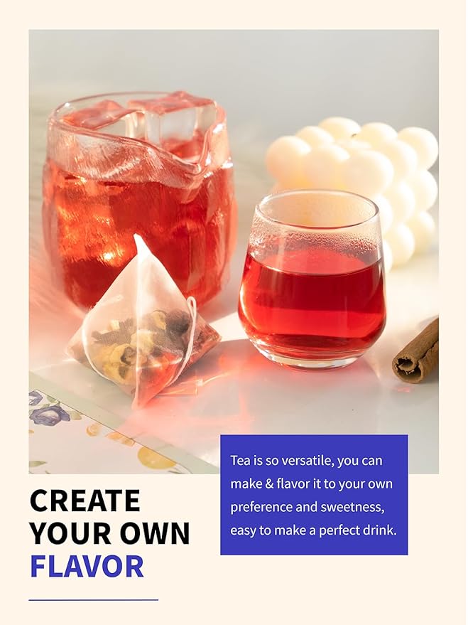 TeeLux Blueberry Hibiscus Tea Bags, 5g/bag, Hibiscus with Cranberry, Blueberry, Peach, Apple, Hibiscus, Hawthorn, Caffeine Free, Light Sweet & Tarty Taste, 30 Count