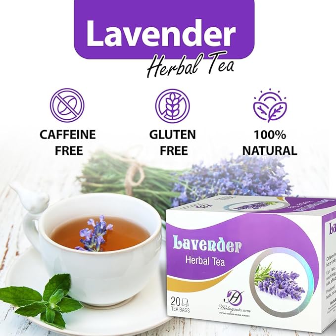 HERBOGANIC Lavender Herbal Tea - Relaxation and Delicate Aroma | Soothing and Refreshing Blend | Natural Ingredients | 20 Tea Bags