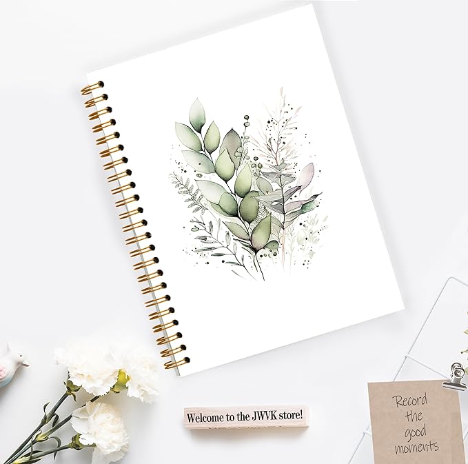 Boho Sage Green Floral Spiral Notebook, Green Eucalyptus Botanical Notebooks for Note Taking, Floral Flower Aesthetic Journal for Women, 5.5x8.3 Inch