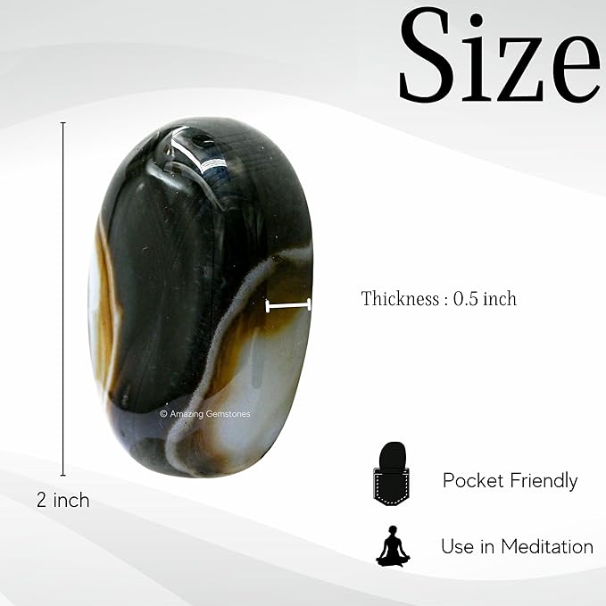 Amazing Gemstone Black Onyx Crystals and Healing Stones - Large Palm Stone Crystals Piedra - Crystal for Good Luck, Balanced Positive Energy, Meditation - Unique Stocking Stuffers and Birthday Gifts