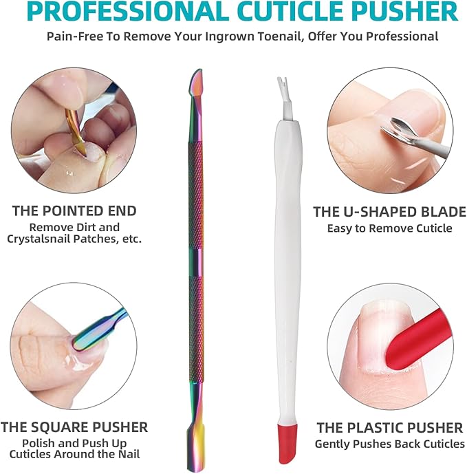 Cuticle Trimmer with Cuticle Pusher, RONAVO Cuticle Remover Stainless Steel Professional Cuticle Nipper, Durable Pedicure Manicure Tools (Polish Multi-color)