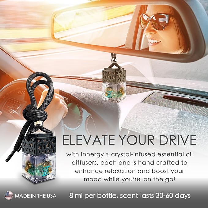 Innergy Gemini Zodiac Crystal Infused Car Air Freshener - Portable 8 ml. Hanging Essential Oil Diffuser for Vehicle, Long-Lasting Fragrance, Eco-Friendly Design, Freshness On The Go!