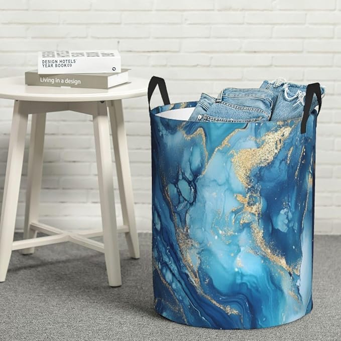 Laundry Basket Blue Texture Collapsible Large Capacity,63L Dirty Clothes Basket Durable Lightweight Hamper With Handles Ideal For Clothes,Toys Home Organization19.6 * 15.7in