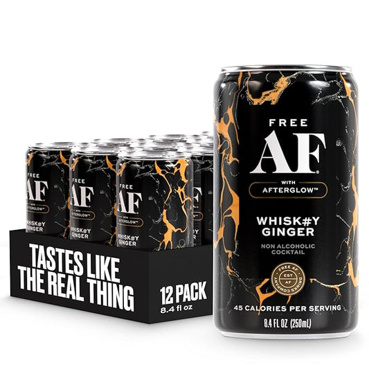AF Drinks Non-Alcoholic Whiskey Ginger | Alcohol Alternative Sparkling Cocktails with AFTERGLOW Botanical Warmth | Gluten-Free, Low-Calorie | 8.4 oz Cans (12-Pack)